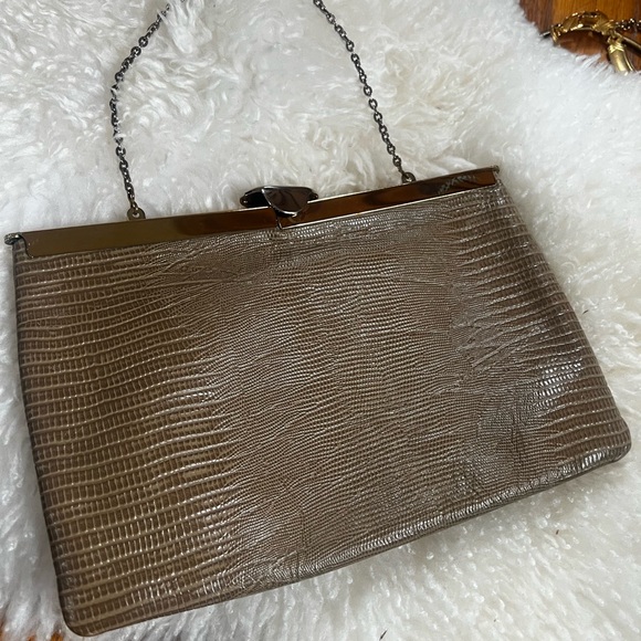 Vintage leather Etra genuine beige leather Evening Clutch with Chain Handle - Picture 11 of 11